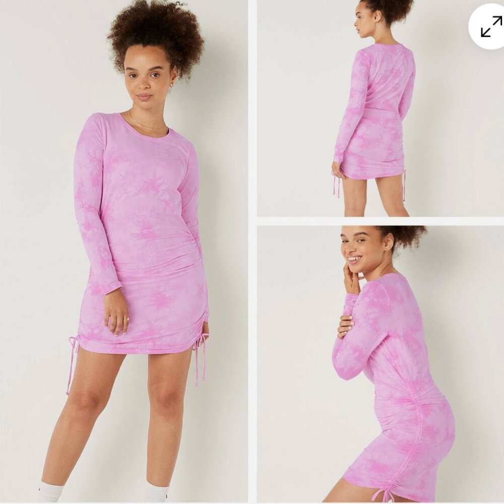Victoria's Secret PINK Solid Bodycon Cinched Dress, Tie Dye Pink, NWT, Sz L
